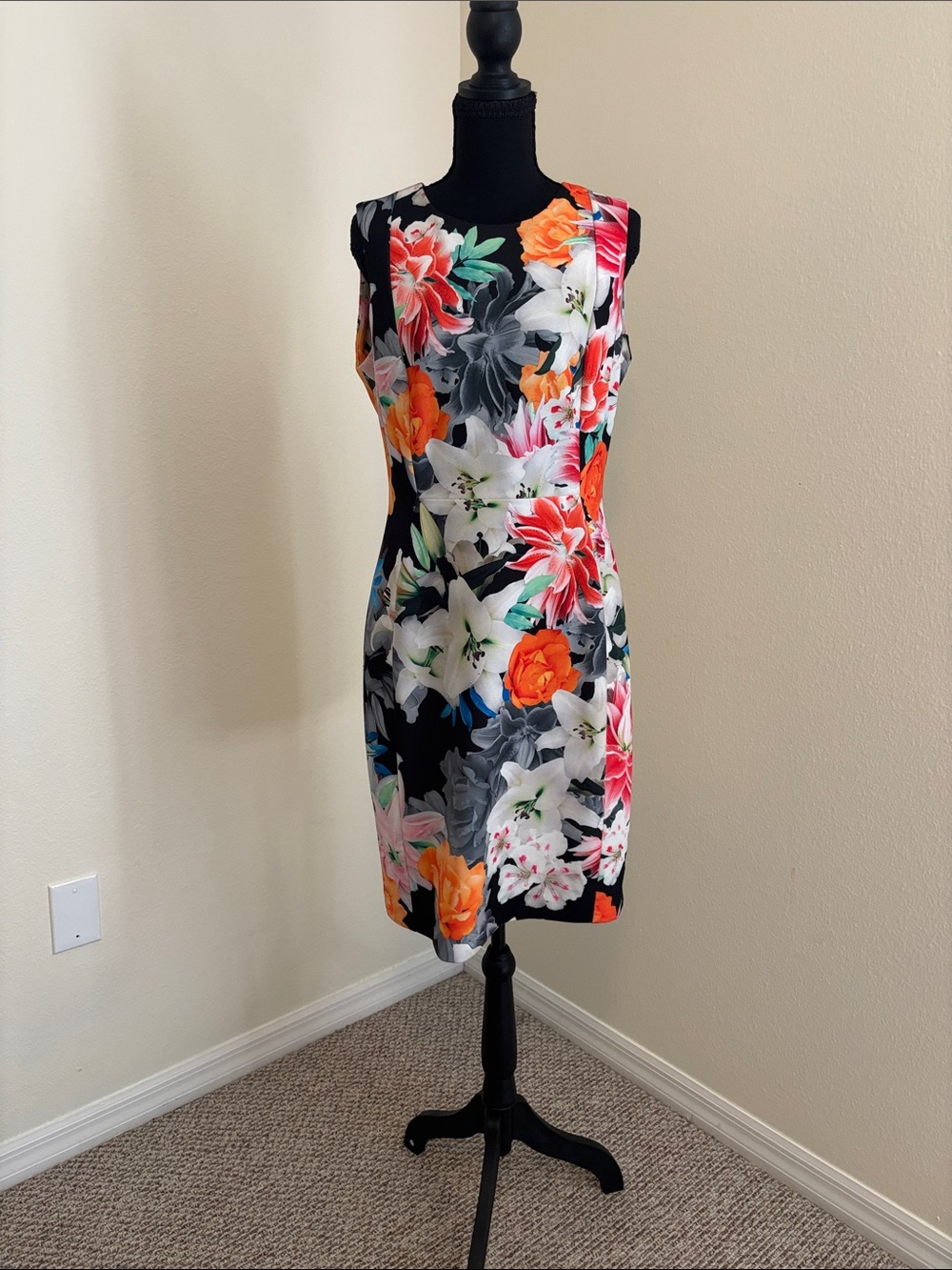 Calvin Klein Sheath Dress Floral Watercolor Sleeveless Back Zip | Size 12